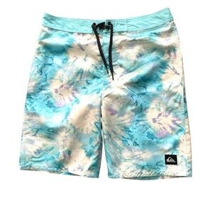 Quiksilver Blue and White Tie-Dye Swim Shorts